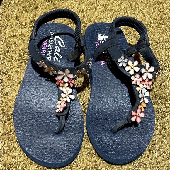 Skechers happy Daisy Dark Blue Sandals with enamel Floral flowers Design size 6 - Picture 7 of 8